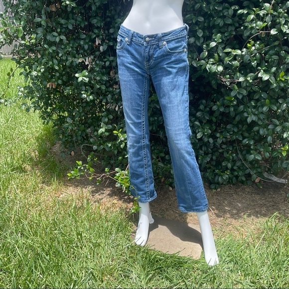 Miss Me Boot Cut Whiskering Factory Faded Low Rise Jeans - Picture 3 of 16